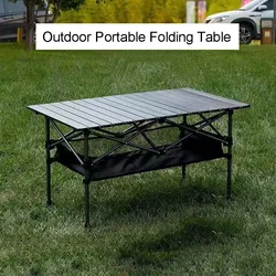 Outdoor Folding Long Table Portable Storage Black Camping Desk Barbecue Easy To Install With Net Bag Light Stable