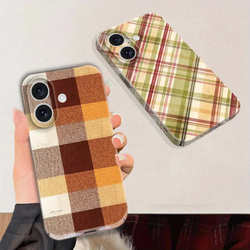

Buff Brown Plaid Pattern Phone Case For Apple iPhone 17 16 16E 15 14 13 12 11 Air Pro Max Plus Feilin Protective Shell