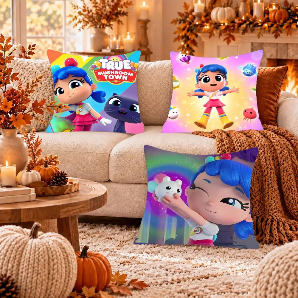 Anime T-True and the Rainbow Kingdom Cushion Cover Soft Plush Cushion Case Throw Pillowcase Cozy Home Sofa Bed Living Room Decor