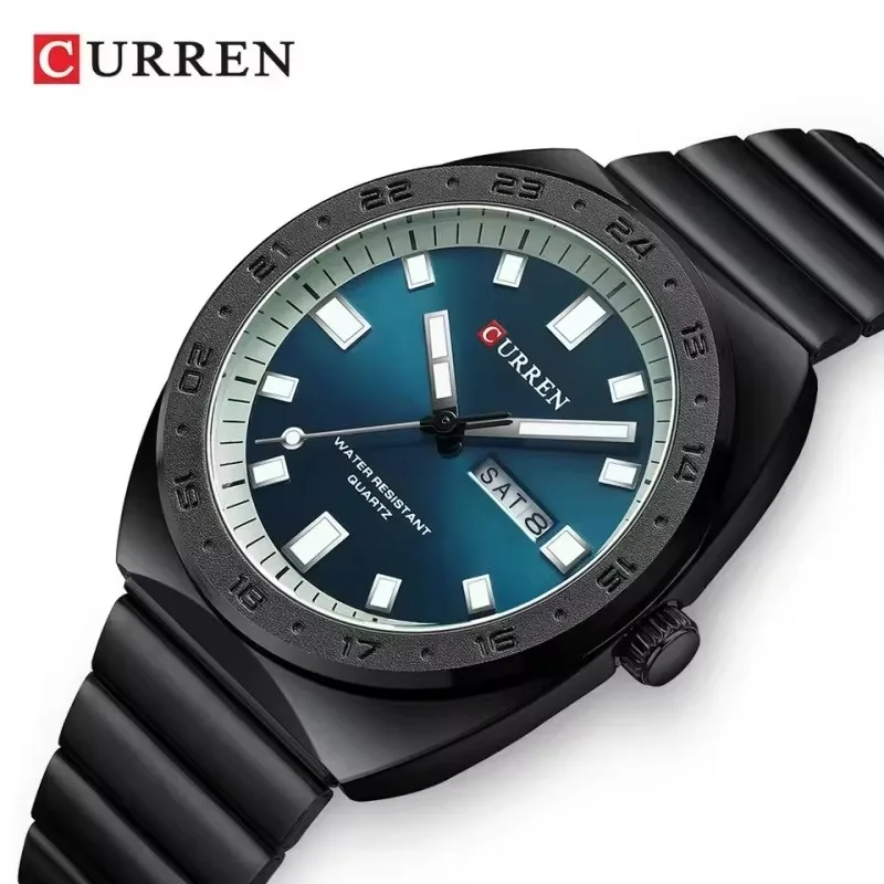 CURREN 8473 NEW Luxury Round Water-Resistant Quartz Watch, Dual-Calendar Watch with Stainless Steel Strap