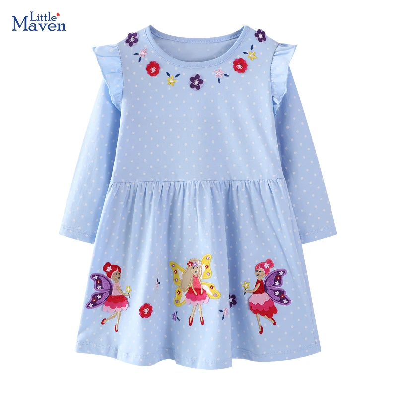 Little maven Little Girls Cotton Dresses Cartoon Angel Elves Baby Girls Dress Autumn Spring Children Party Costumes