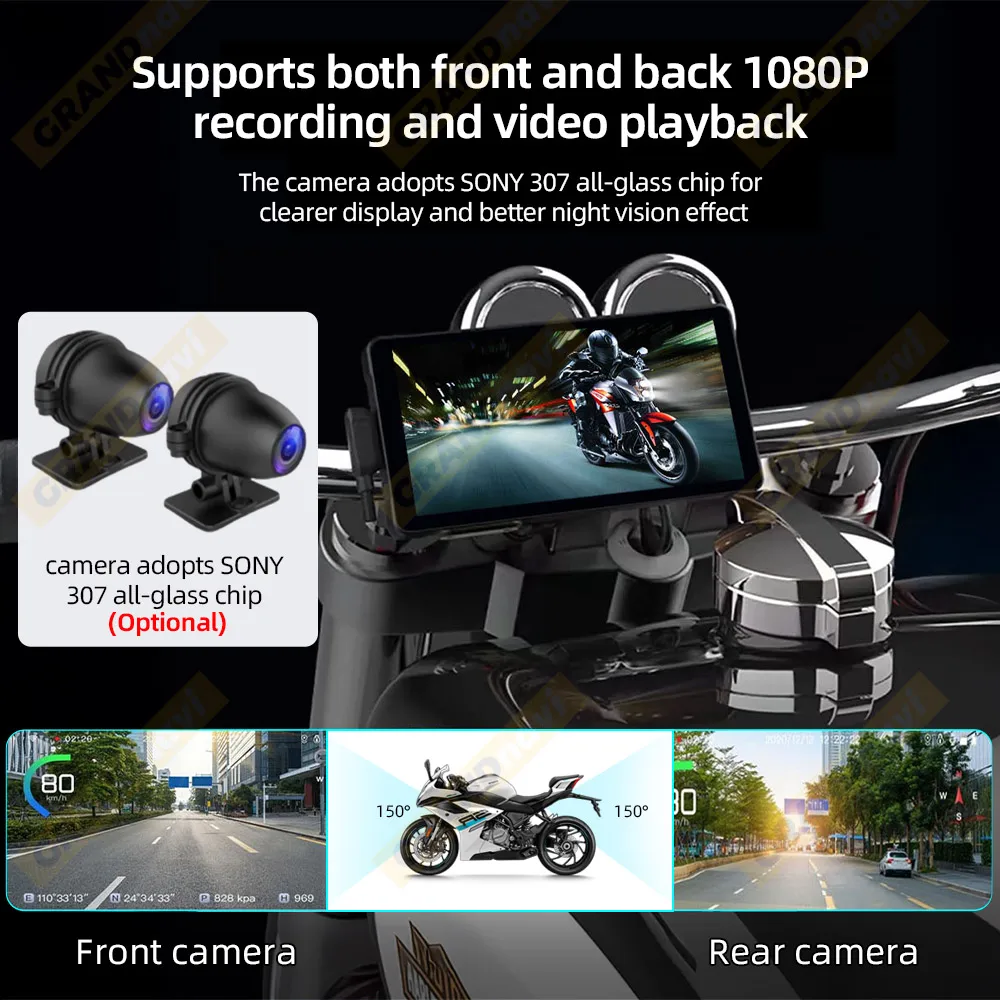 6.3 بوصة أندرويد 12 المحمولة دراجة نارية DVR IPS عرض نظام تحديد المواقع اللاسلكية CarPlay أندرويد السيارات الجبهة الخلفية كام TPMS IP67 دعم جوجل #6