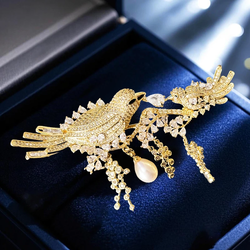 

Броши в национальном стиле с цирконием для матери и сына, броши для кормления птиц, пресноводный жемчуг, темпераментные аксессуары, Broche Decorativo De Ropa