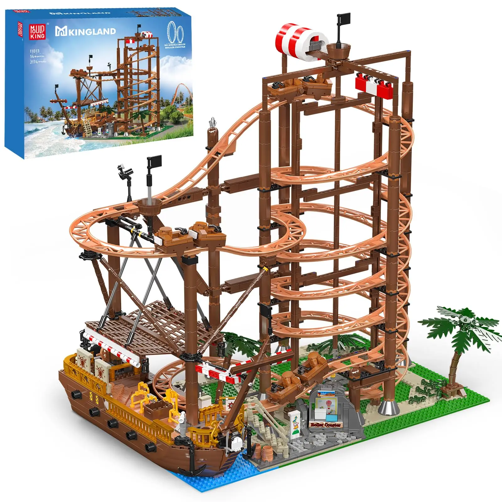 Mold King 11013 Creatief Speelgoed De MOC Dubbele Helix Achtbaan met Piratenschip Bouwsteen Baksteen Kinderen Kerstcadeau - afbeelding 2