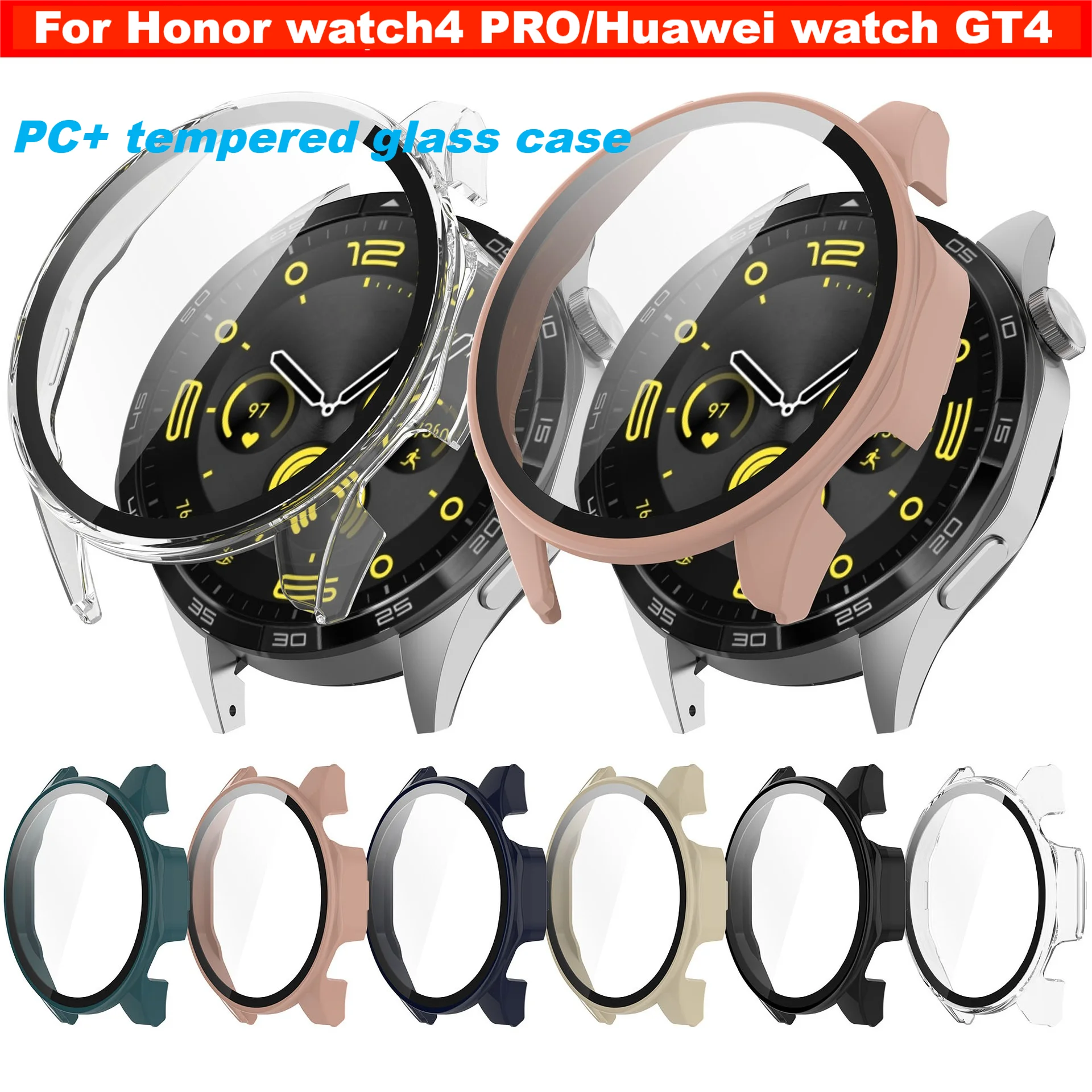 PC + funda de cristal templado para Honor watch4 PRO/Huawei watch GT4/H5546 protector de pantalla de cubierta completa accesorios para relojes inteligentes