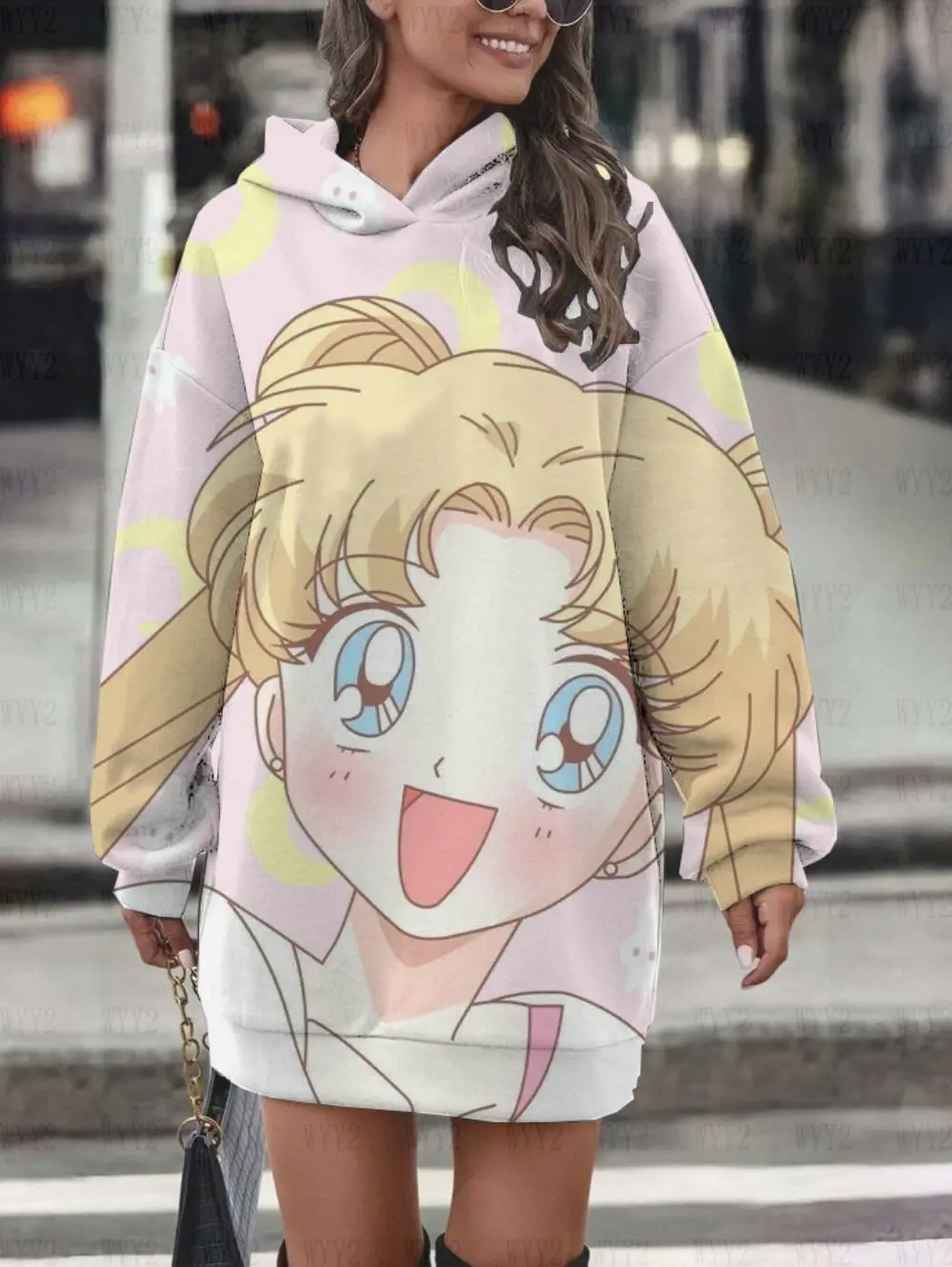 Cute sweet mid-length sweater dress Sailor Moon print casual age-reducing long sleeve Korean fashion hoodie dress