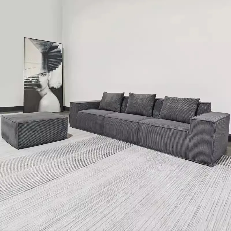 Simple Modular Reclining Corner Sofa Bed Single Seat Vacuum Compression Light Colour Corduroy Apartment Living Wood Velvet