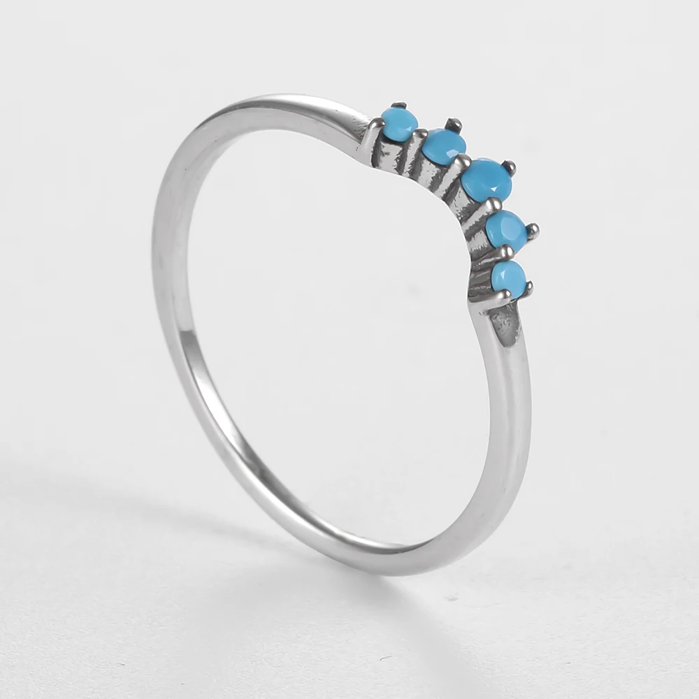 Kameraon Genuine Blue CZ Ring 925 Sterling Silver Simple Finger Ring for Women Stone Anillos Fine Jewelry Party Gift Set