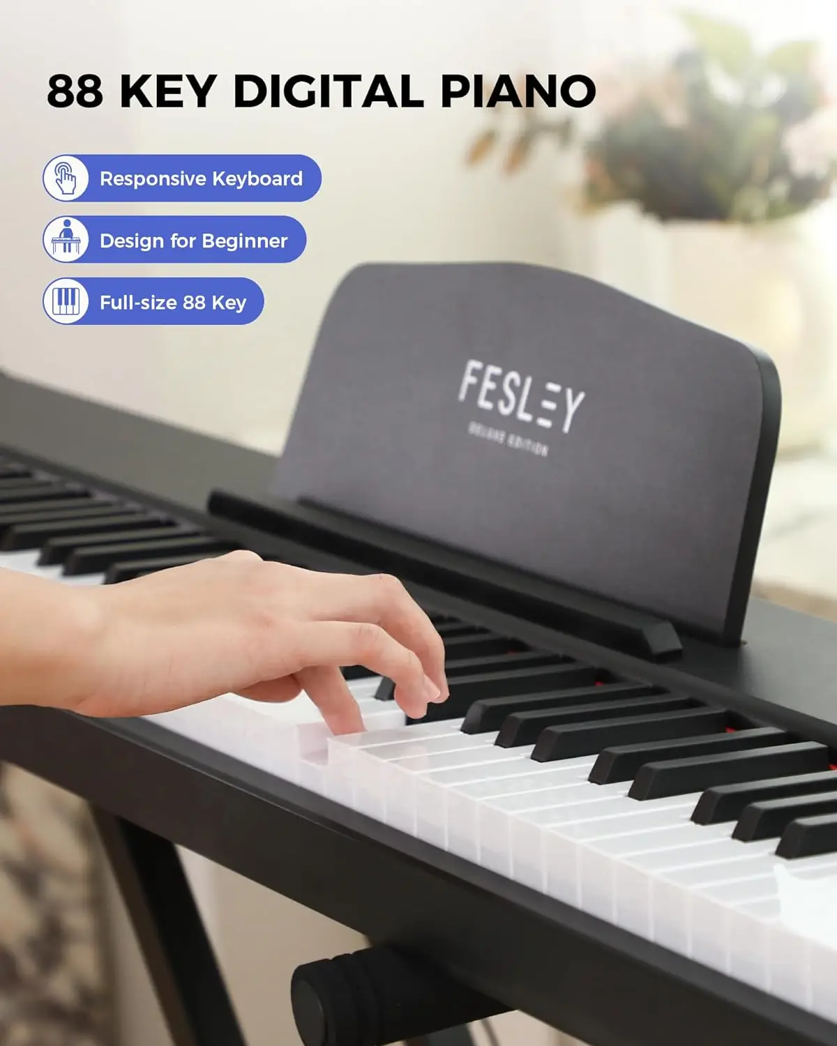 Fesley Weighted Piano Keyboard 88 Keys: Full Size Electric Keyboard Piano for Beginners,Portable,Sustain Pedal