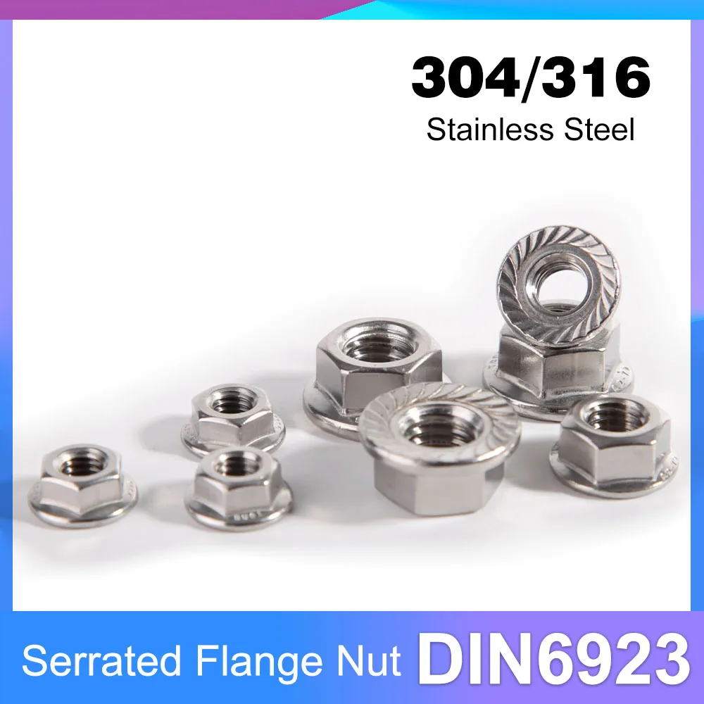 

304/316 Stainless Steel M3 M4 M5 M6 M8 M10 M12 M14 M16 Hex Hexagon Serrated Spinlock Flange Nut Lock Nut DIN6923