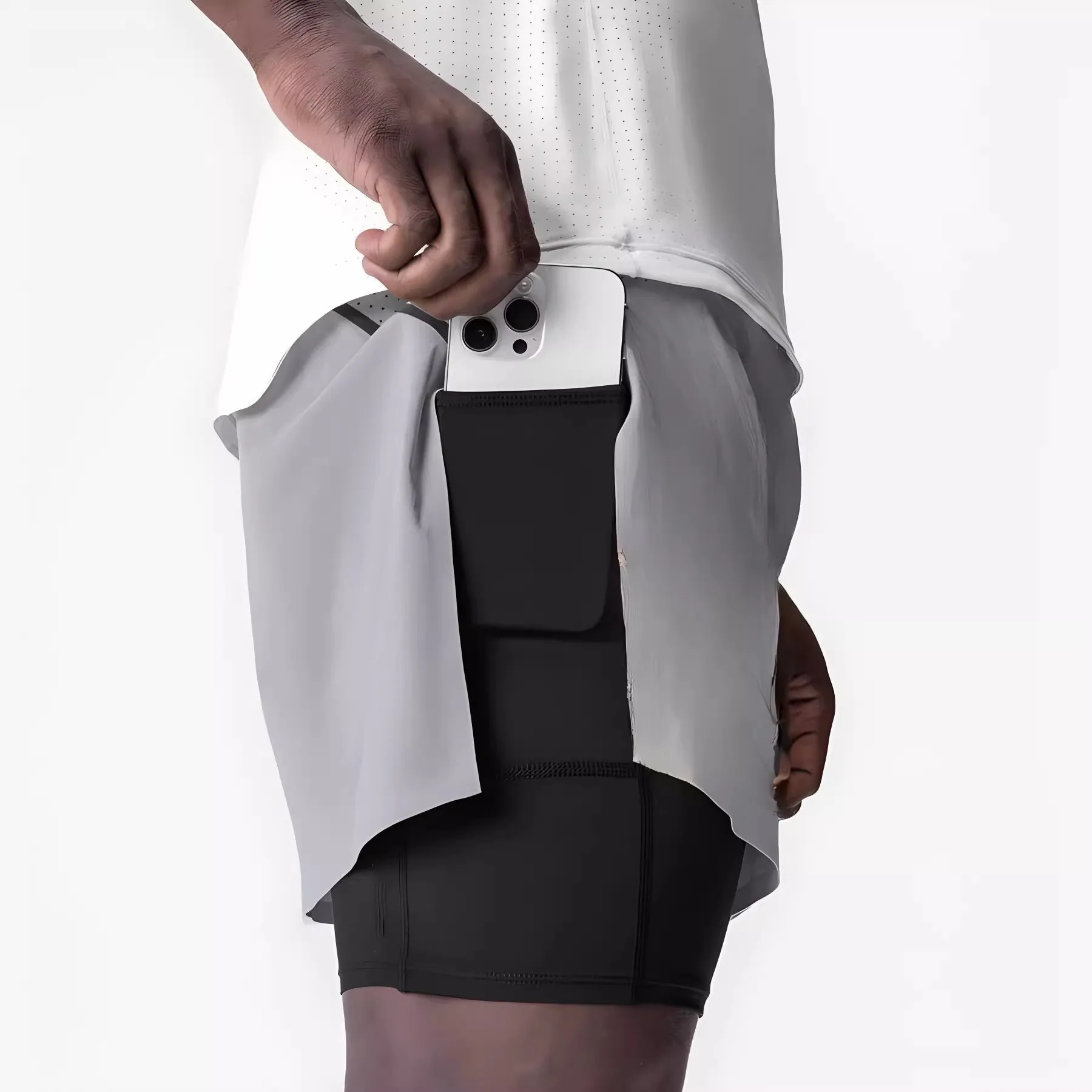 Fitness deixar dois pares de shorts capri calças de secagem rápida dois-em-um shorts esportivos dividir cintos de corrida forro interno para homem