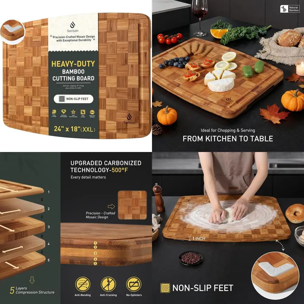 

Large Solid Hardwood Over-Sink Chopping Board with Juice Groove and Non-Slip Feet - XL XXL Kitchen Counter