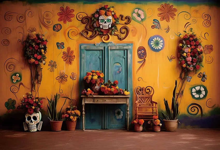 Mehofond Mexican Folk Art Backdrops for Photography Travel Around Adult Party Fiesta Daisy Butterfly Colorful Decor Background