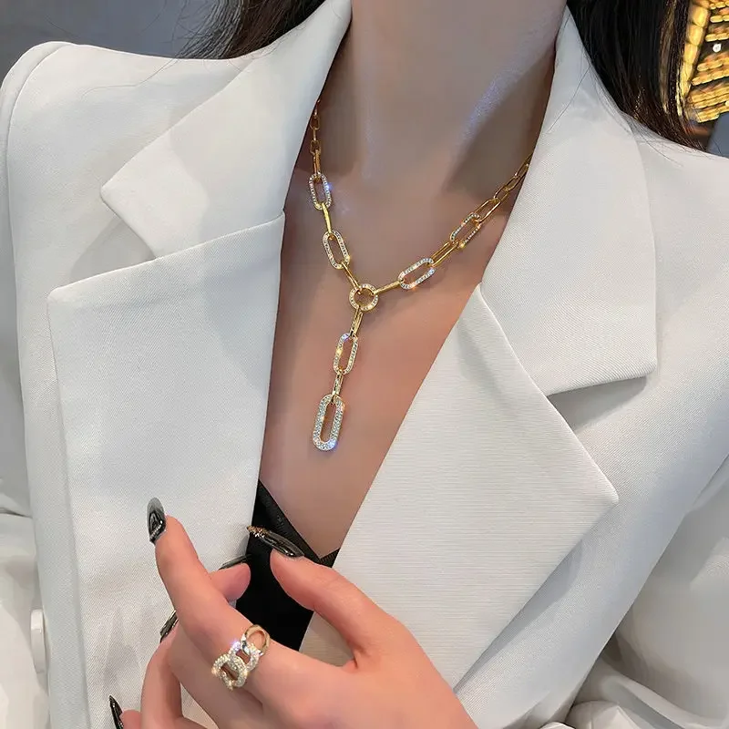 Metal Thick Chain Necklace 2024 New Women's Internet Red Light Luxury Clavicle Chain Neck Chain Personality Sweater Chain