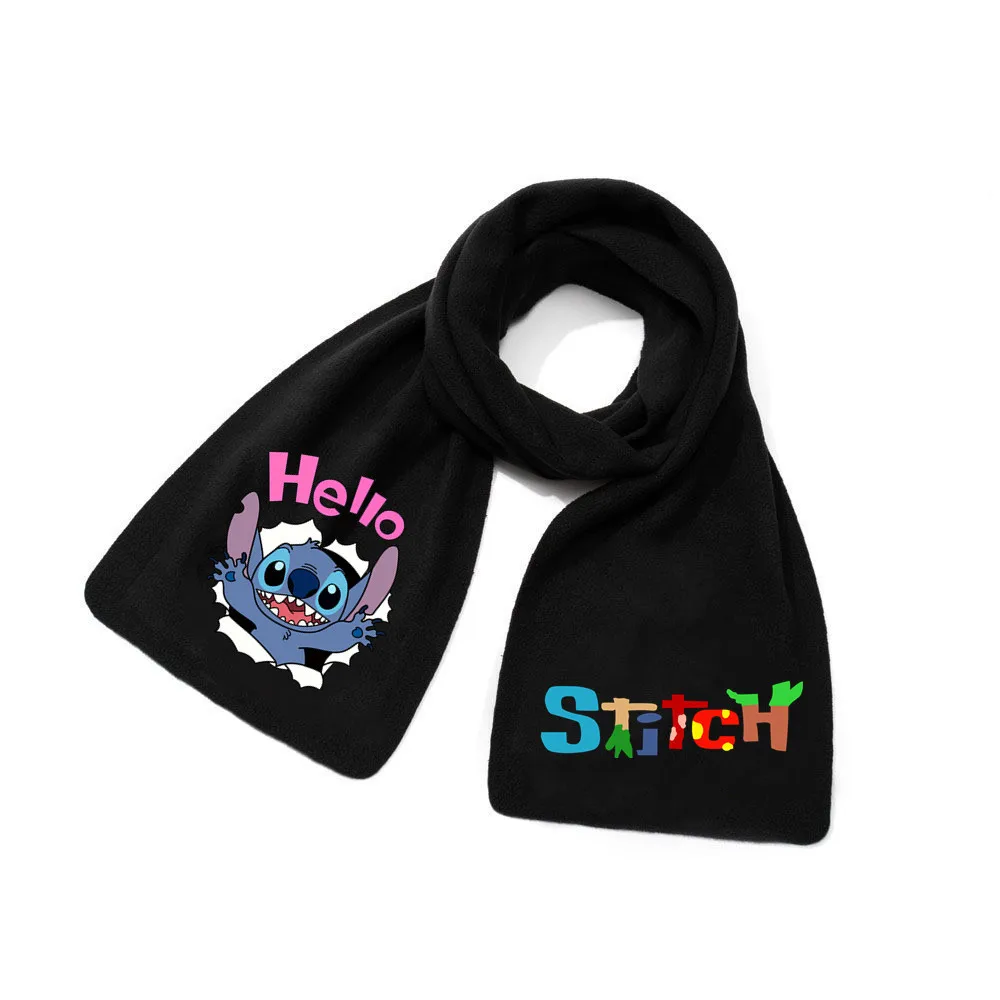 Disney Anime Stitch Cartoon Scarf Lilo and Stitch Autumn Winter Scarf Black Casual Warm Printed Scarves Knitted Hat Gloves Gifts