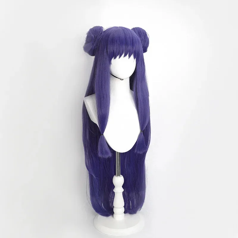 Wig Cosplay Anime Ranma 1/2 Ranma Nibun-no-Ichi Sanggul Panjang Ungu Alat Peraga Rambut Sintetis Tahan Panas