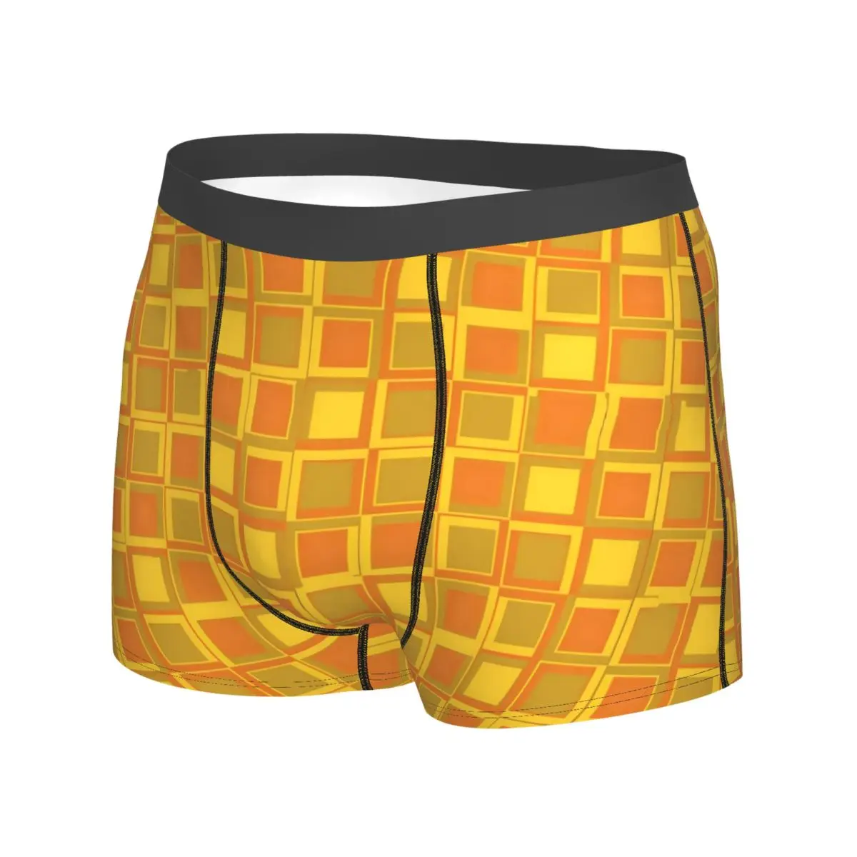 Retro Square Underwear Orange 70S Print Plain Panties Design Boxer Brief Pouch Male Plus Size Boxer Shorts