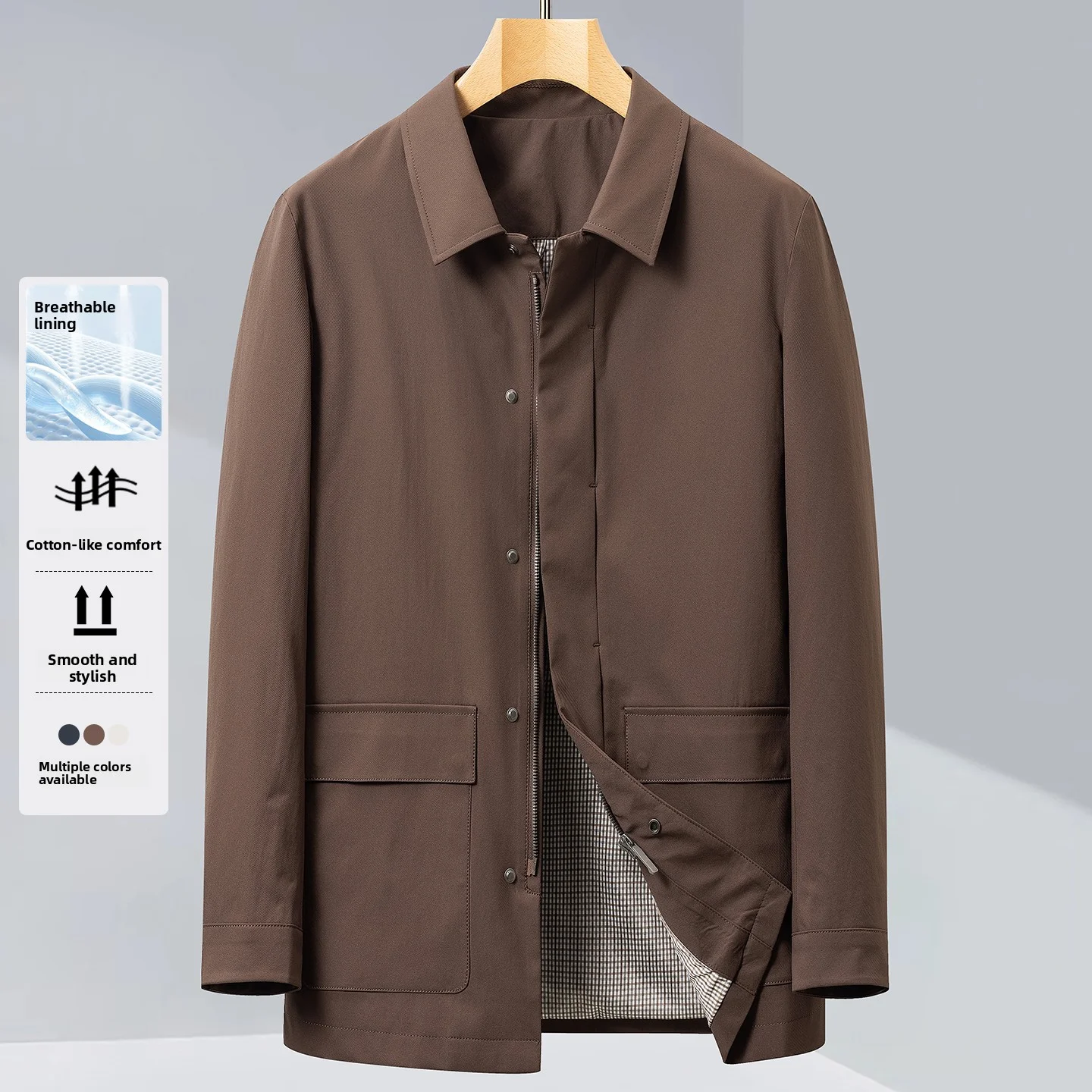 2026 Spring and Autumn New Men's Medium to Long Windbreaker Coat, High Quality Fabric, Business and Leisure Coat