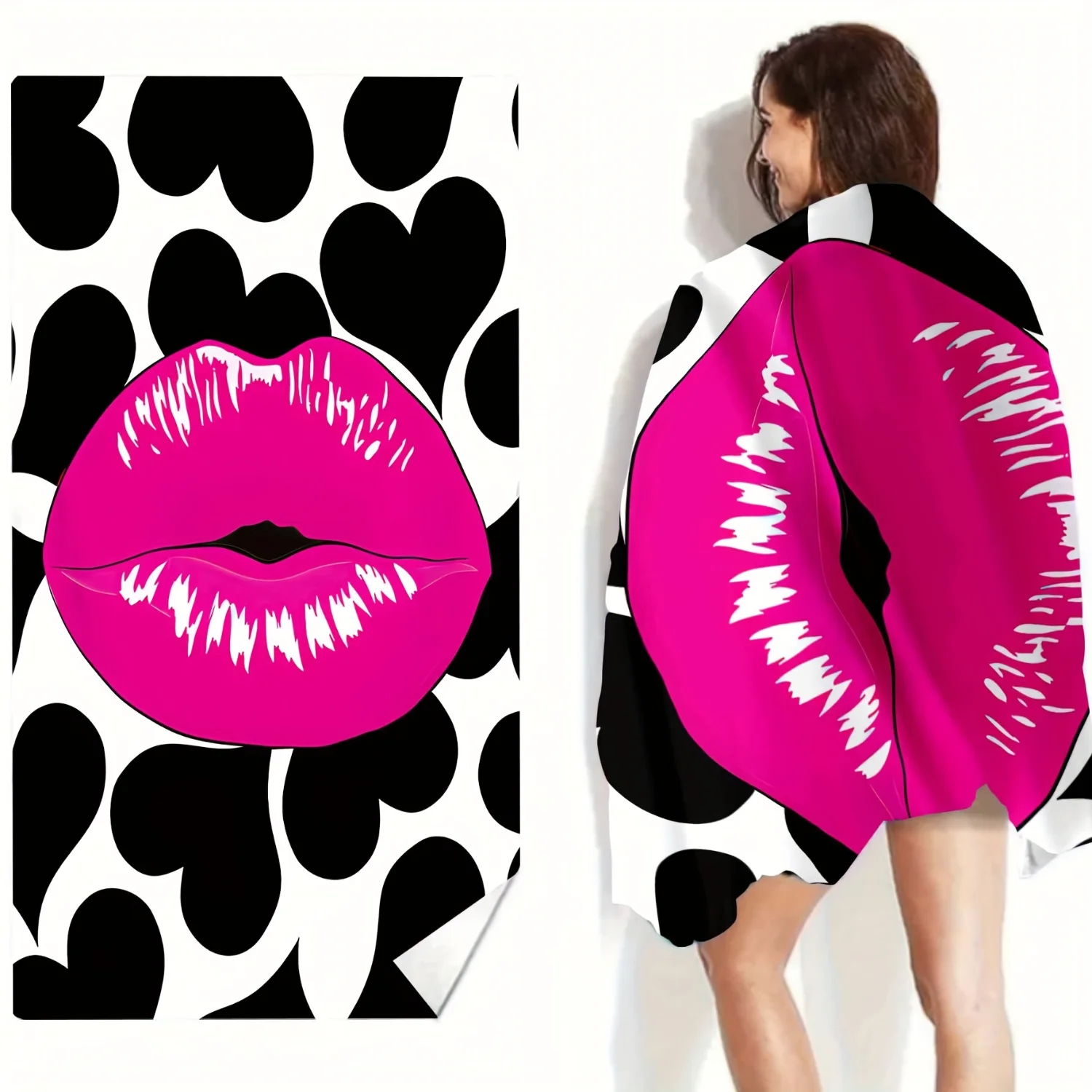 Luxurious Beach Towel - Soft, Quick Dry Microfiber with Red Lip Pattern - Lightweight & Stylish for Ultimate Beach Experience!