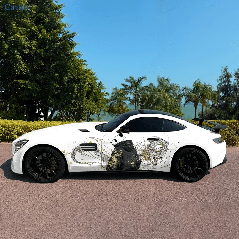 Coat Panda Gold Dragon Car Side Sticker Decoration,PVC Waterproof Scratch Resistant Decal, Car Protection, Auto Accessories Gift