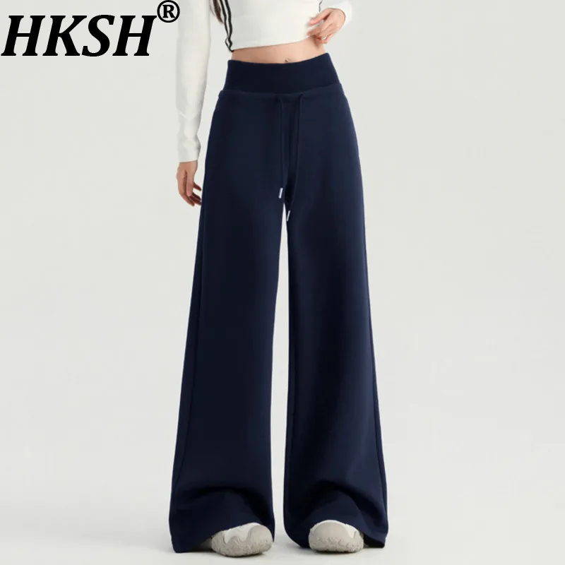 HKSH Autunno Nuove Donne Casual Pantaloni a Gamba Larga Dritto Elastico in Vita Coulisse Drappeggiato Dimagrante High Street Elegante Alla Moda HK10206