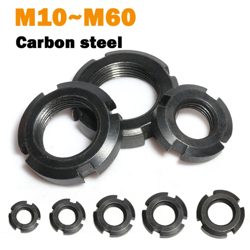 Black Round Slotted Locknut Four Slot Retaining Nut M10 M12 M14 M16 M18 M20 M22 M24 M25 M27 M30 M33 M35 M36 M39 M40 M42 M45~M60