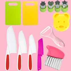 13pcs Montessori Kitchen Tools Toddlers Safe Knife Set Fruit Vegetable Crinkle Cutters Kids Knife Set Board Toddler Knife Peeler