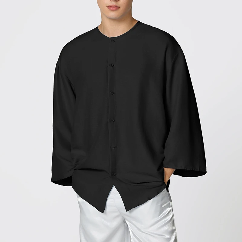 

INCERUN Men Shirt Solid Color O-neck 3/4 Sleeve Oversize Casual Men Clothing Streetwear Vintage 2026 Tops Male Shirts S-5XL