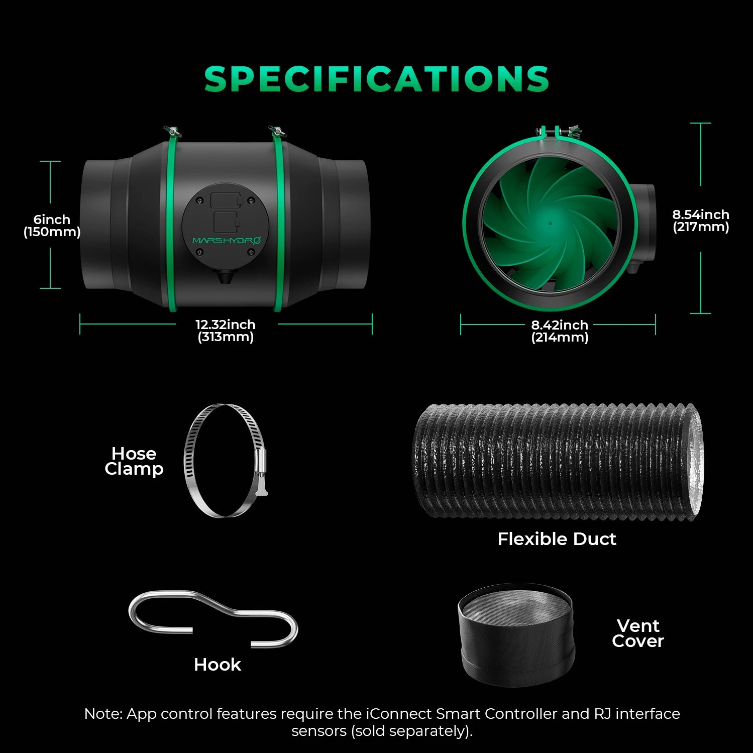 2025 Mars Hydro 4 "6" IFresh สมาร์ทพัดลมอินไลน์และตัวกรองคาร์บอน Combo ระบายอากาศสําหรับ Grow เต็นท์, เครื่องทําความร้อน Booster