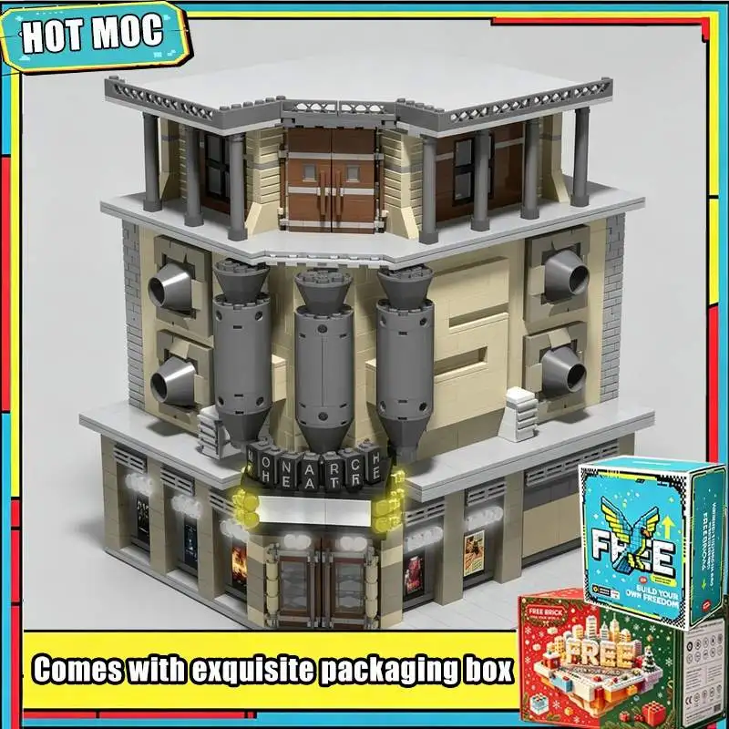 2820PCS MOC Retro Cinema Movie Theatre Modular Street Model Custom Building Blocks Standard Size Brick Set Urban Scenery Gifts