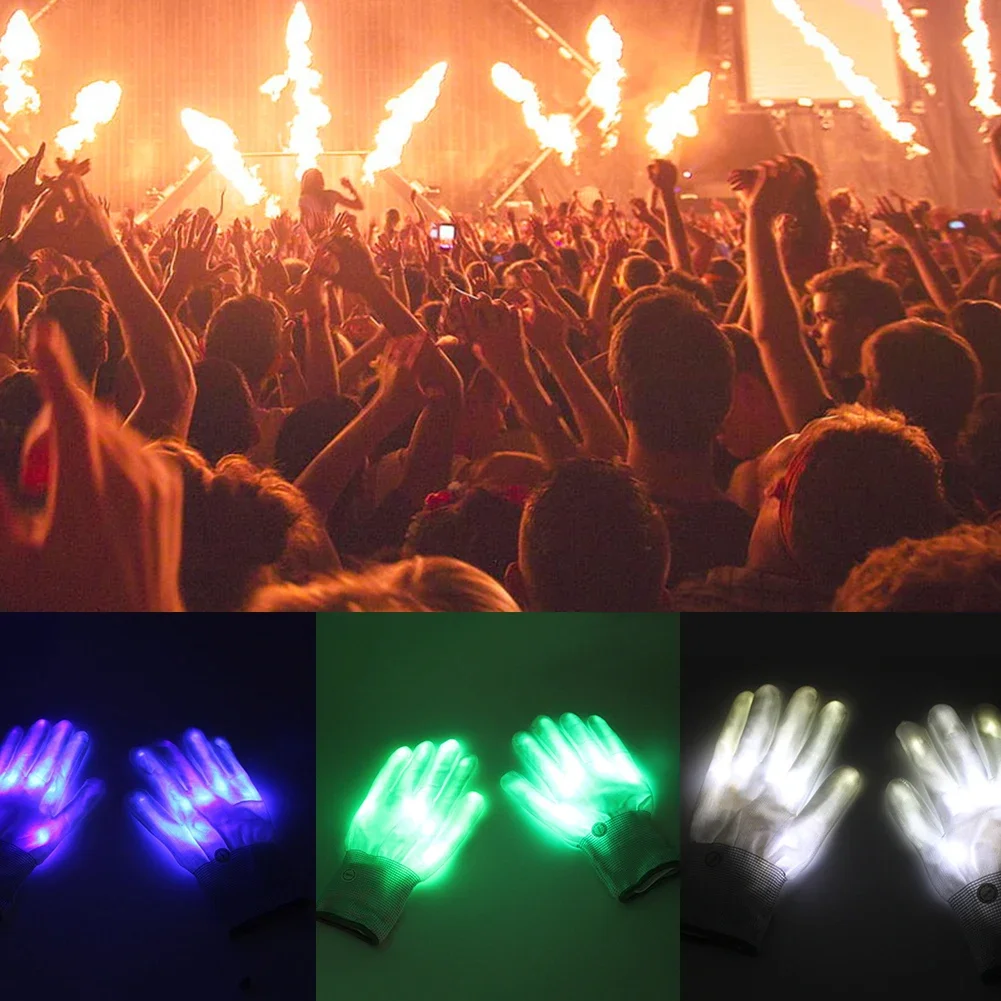 LED Gloves Neon Guantes Glowing Halloween Party Light Props Luminous Flashing Skull Gloves Stage Costume Supplies