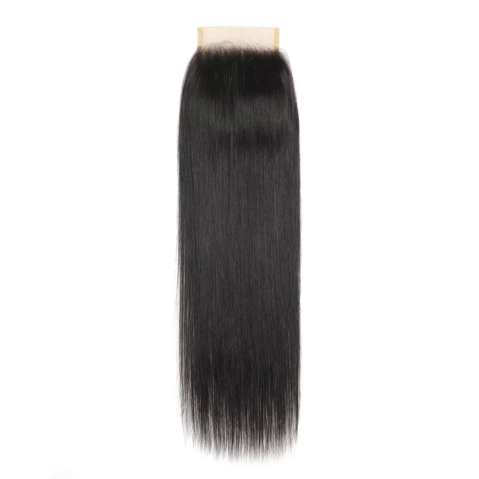 Capelli birmani 4x4 Chiusura in pizzo con capelli del bambino Lisci Capelli umani vergini al 100% Chiusura in pizzo trasparente Nero naturale