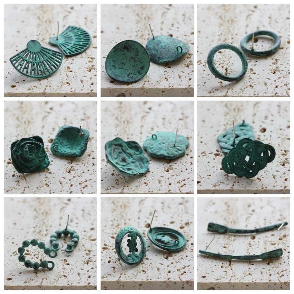 

One Pair Hand Made Green Patina Earring Post - Varies Sizes and Shapes (PTA-3)