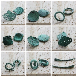 One Pair Hand Made Green Patina Earring Post - Varies Sizes and Shapes  (PTA-3)