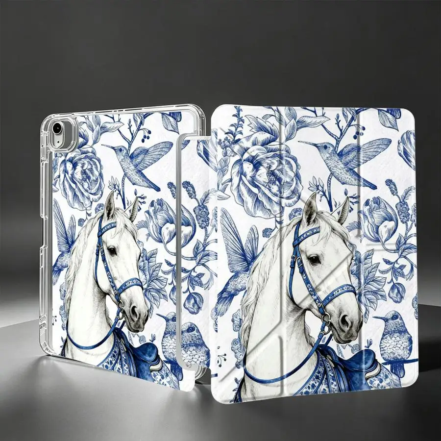 Creativity White Horse With Pen Slot Cover Tablet Case For Samsung Galaxy Tab S7 FE A8 S8 S10 Lite A11 S9 Plus A9 Plus