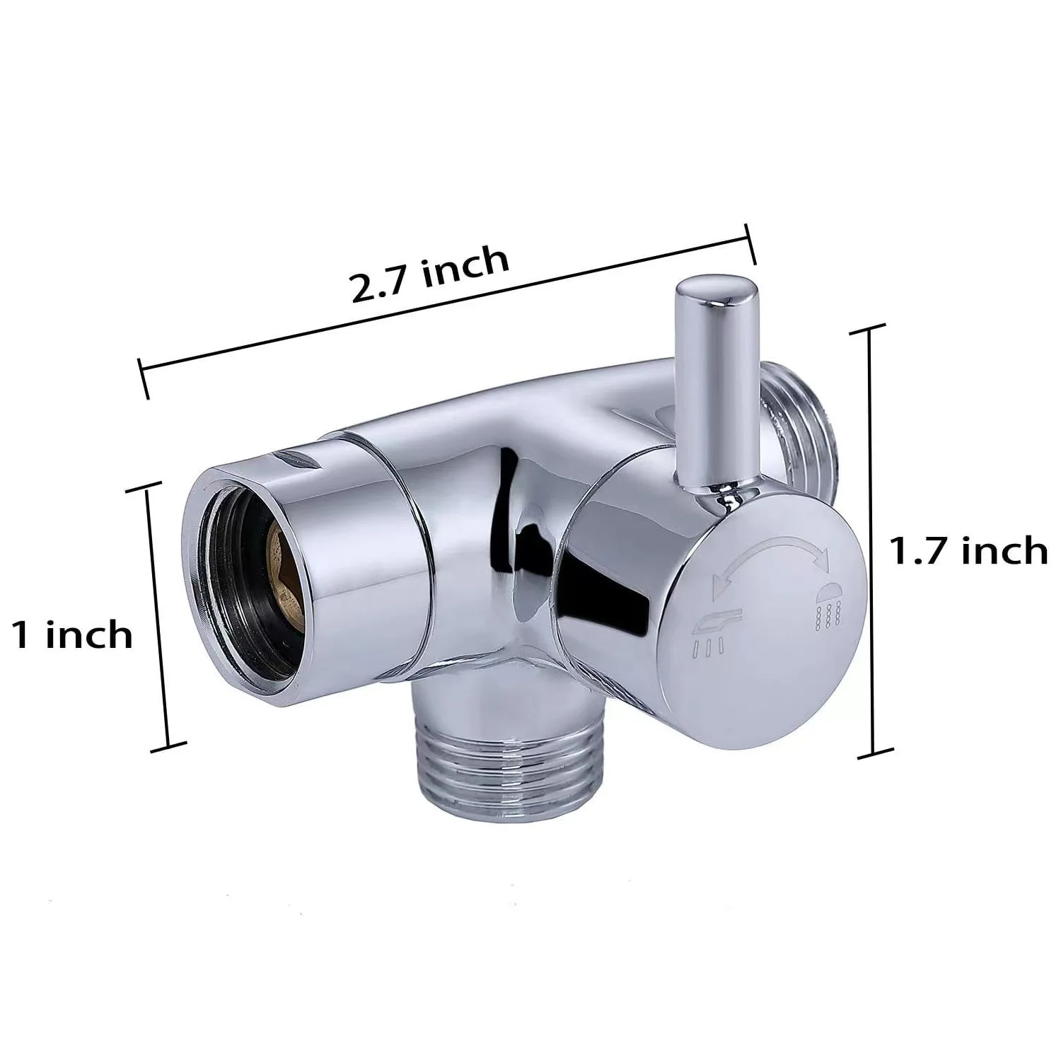 3-Wege-Umstellventil aus Messing, T-Adapter, Konverter, Chrom, für Duschkopf, Umstellventil, Dreiwege-Wasserverteilerventil