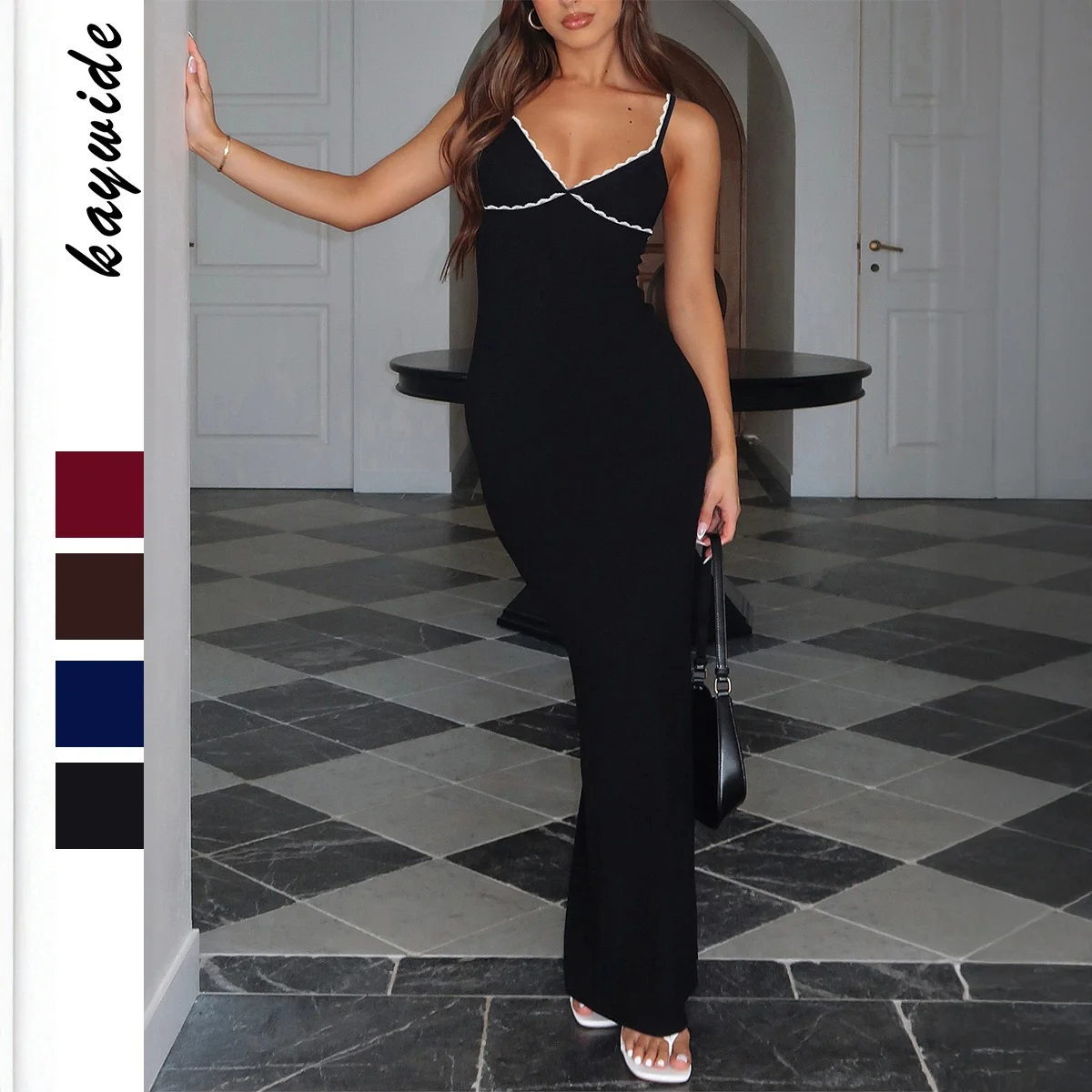 Y2K Sle Long Dr Wrap around Bodycon Dr Strapl Summer 2025 Faion Knitted Fabric Independent Station Cross-Border