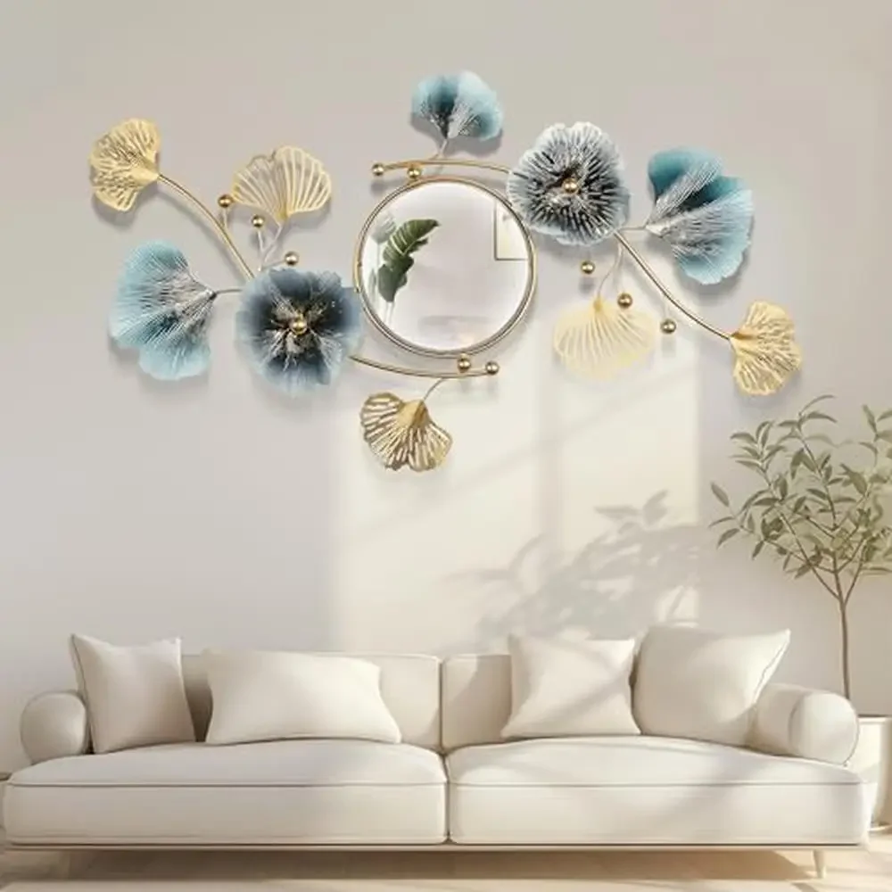 

Metal Ginkgo Leaf Decor Mirror Living Bedroom Bathroom Entryway 3D Design Practical Home Accessory Handcrafted Elegance Flexible