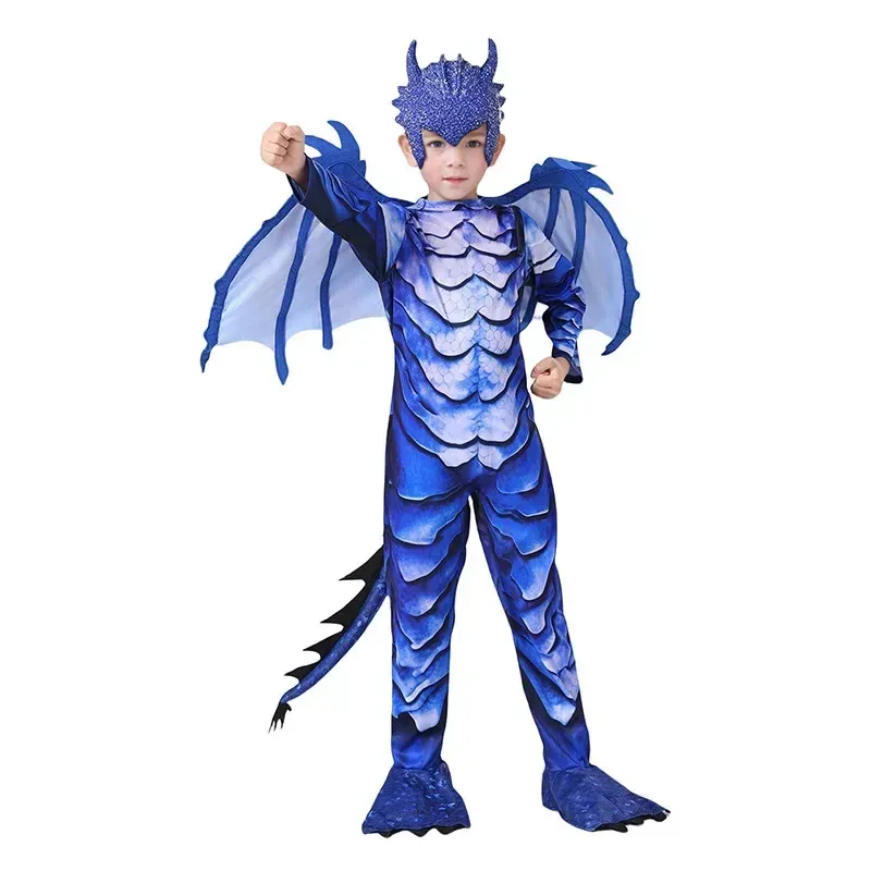 

COSda@Sydanne New Kids Frost Dragon Knight Jumpsuit Mask Suit Cosplay Costume Boys Dinosaur Performance Costume Halloween Costum