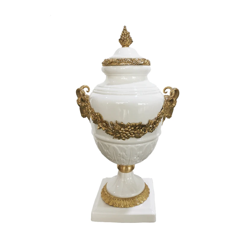 

Bronze Floral Pottery Decorative Pot Porcelain, Cover Luxury Antique Chinese White Ceramics, Pot Vase Home Decoration