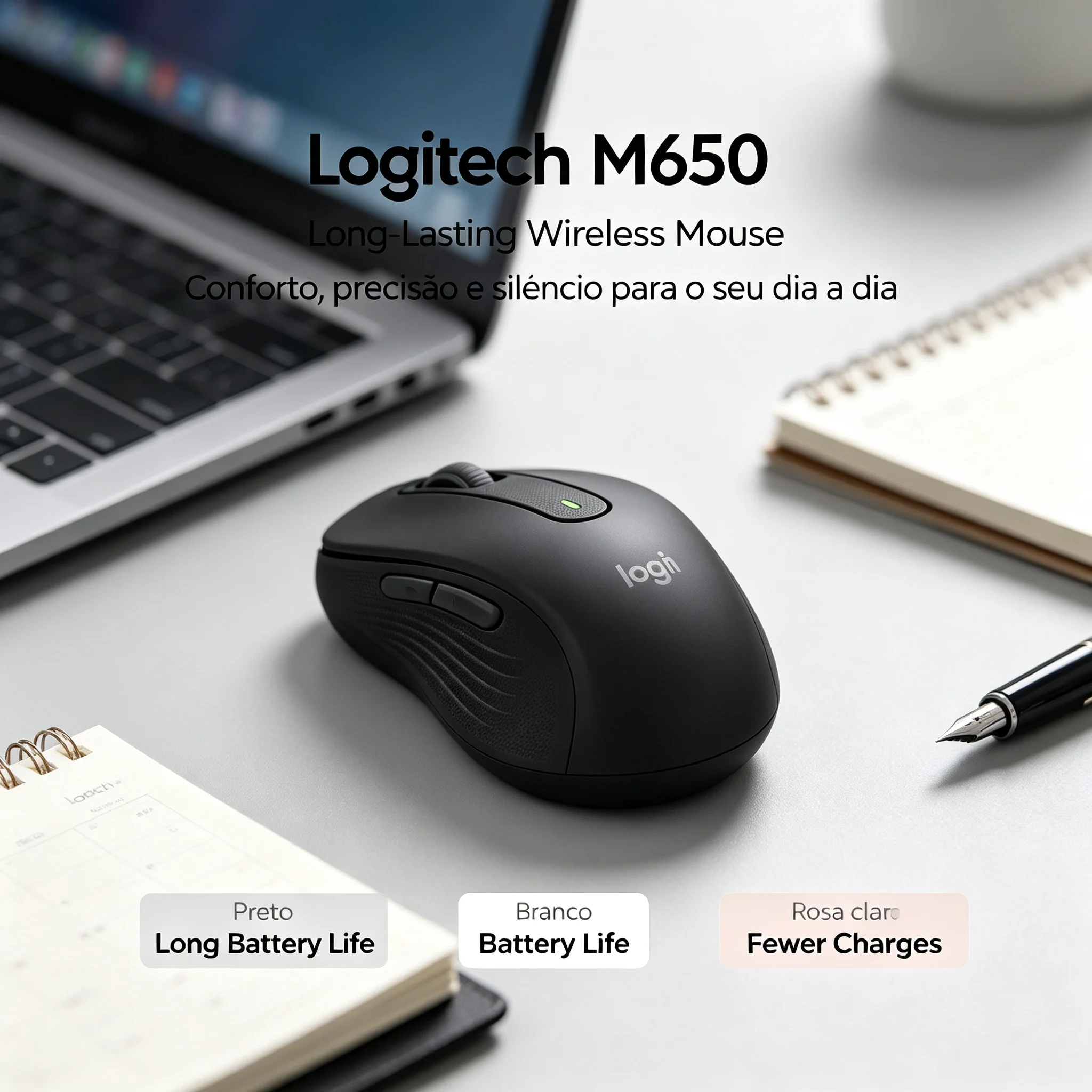 Logitech M650 Wireless Ergonomic Mice Silent Bluetooth Multi-device Pairing Long Battery Office Notebook PC