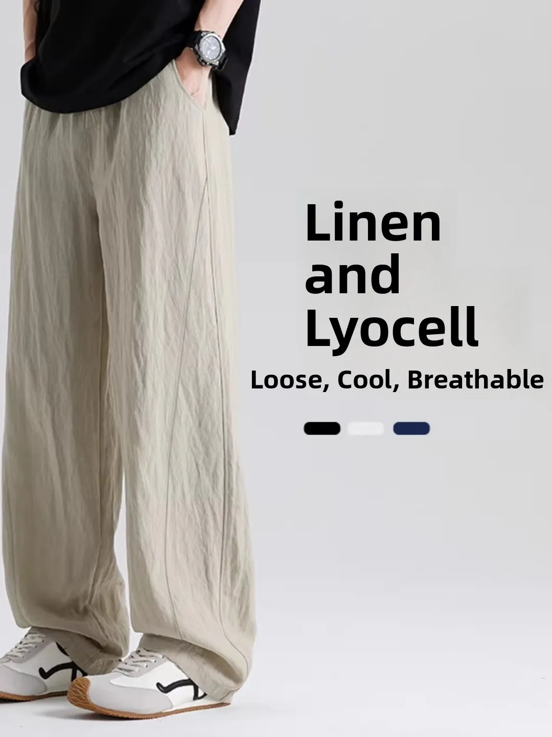 

Kazuki Kuraii Summer Thin Blade Casual Straight Leg Pants Men's Linen Long Pants Lyocell Cool Feeling Pants