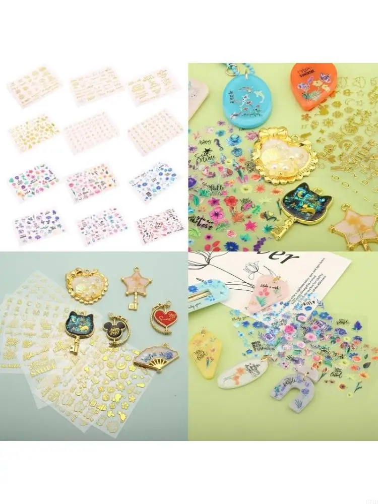  Metal Stickers Epoxy Diy Flower Plastic Stickers Flower Series Wishes Sticker