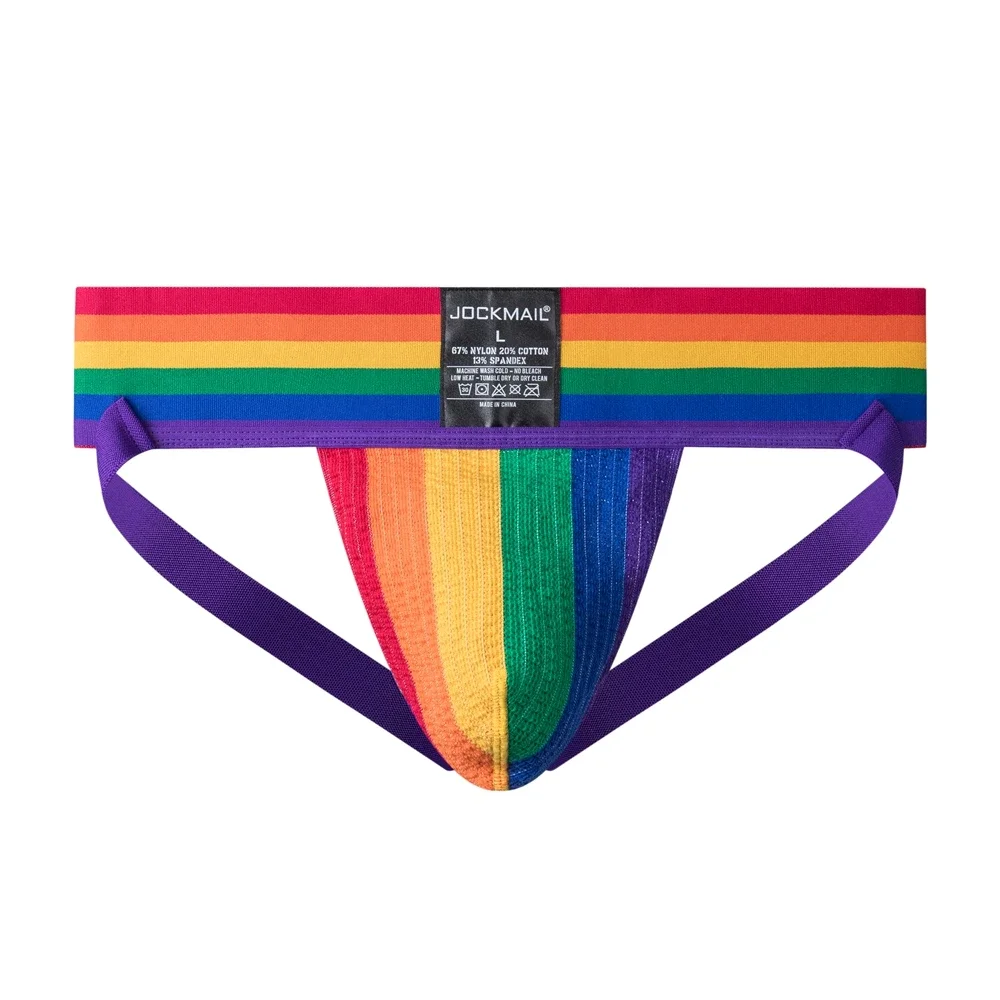 Sexy Men Tanga Jockstrap Slip Homme Bikini Cueca Gay Underwear Underpants Calzoncillos Low-waisted Breathable Rainbow