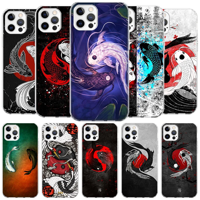 Japan Koi Fish Yin Yang Art Cover Phone Case For iPhone 16 15 14 13 12 Mini 11 Pro Max X XS 7 Plus 8 + SE 2020 Soft Fundas Shell