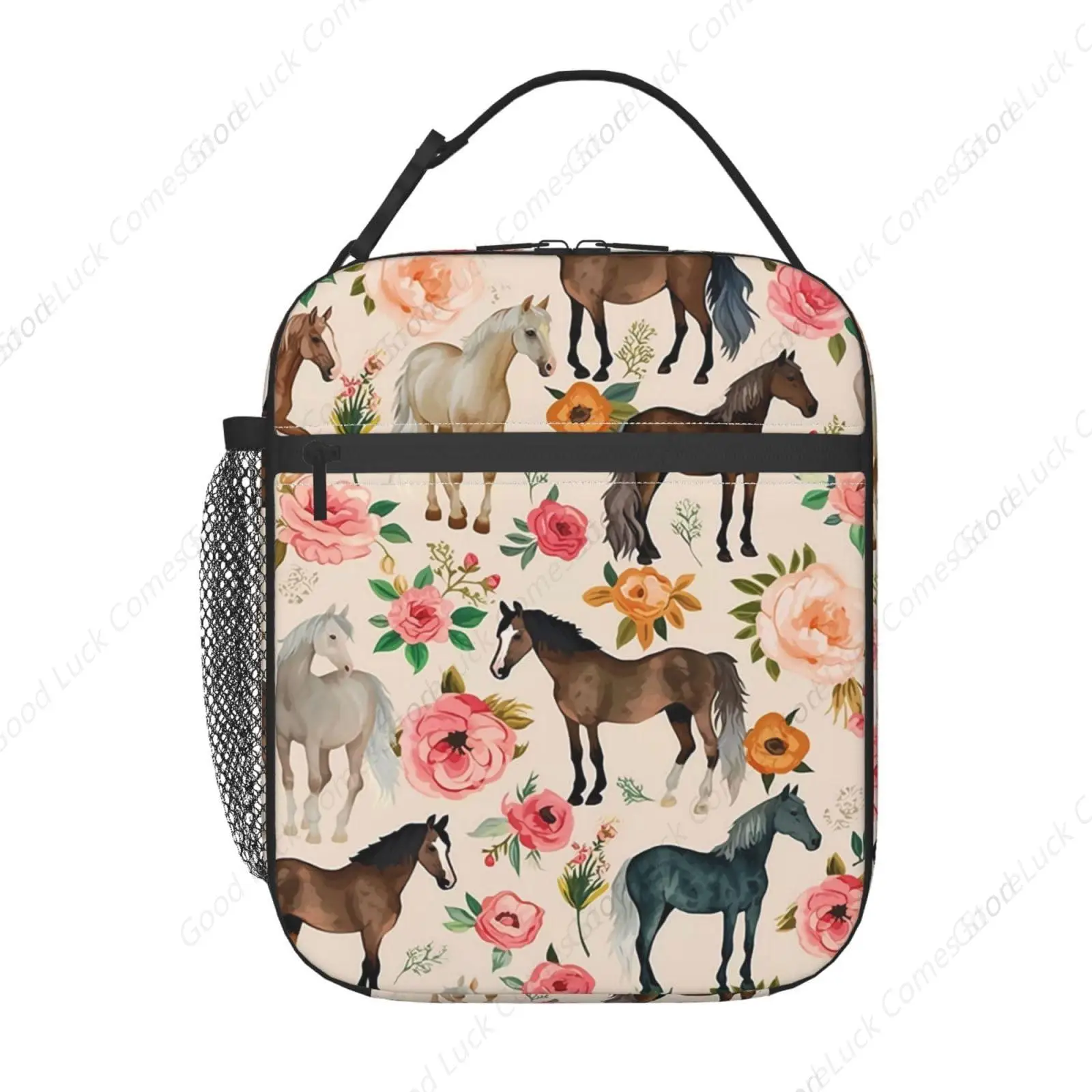 Horse Lunch Box for Adults Women Girls Boys Kids Floral Animal Lunch Box Insulated Cooler Reusable Lunch Bag Container Gifts