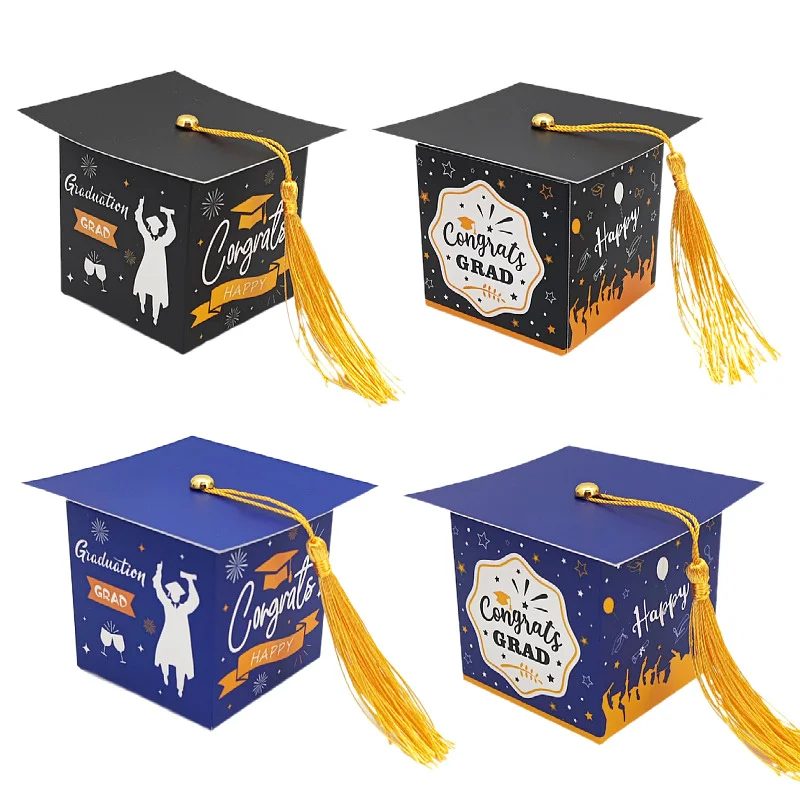 5Pcs Congrats Grad Bachelor Cap Candy Box Happy Graduation Favor Gift Packaging Box With Tassels Celebration Party Supplies