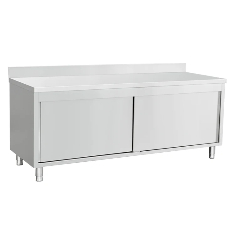 For kitchen work table bench cabinet with splashback worktable stainless steel work table bench with sliding door