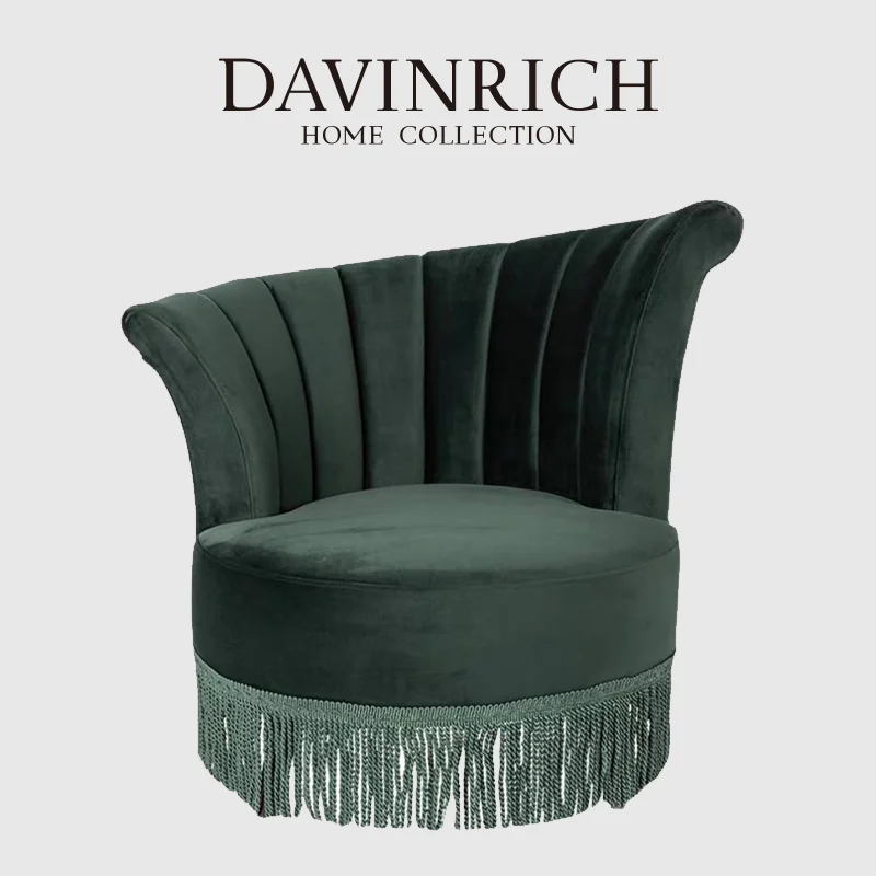 

DAVINRICH Italian Designer Lush Velvet Armchair Retro Nouveau Irregular Back Single Sofa Chair Dark Green For Livingroom Balcony