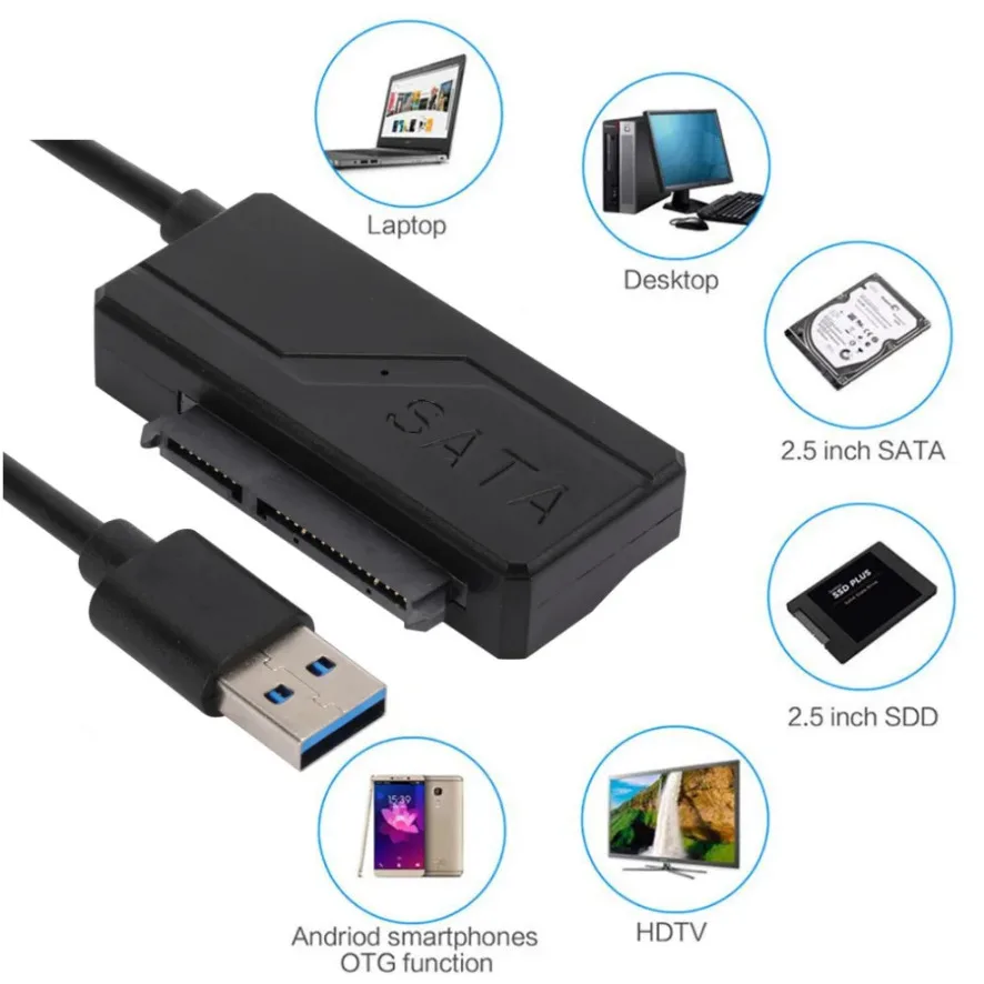 SATA to USB 3.0 Adapter Cable  22 Pin USB to SATA 3 Converter Support 2.5/3.5 Inch SSD HDD External Hard Disk Connector
